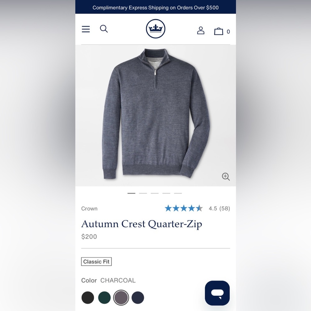 Peter Millar Autumn Crest Quarter Zip in Charcoal; size XL